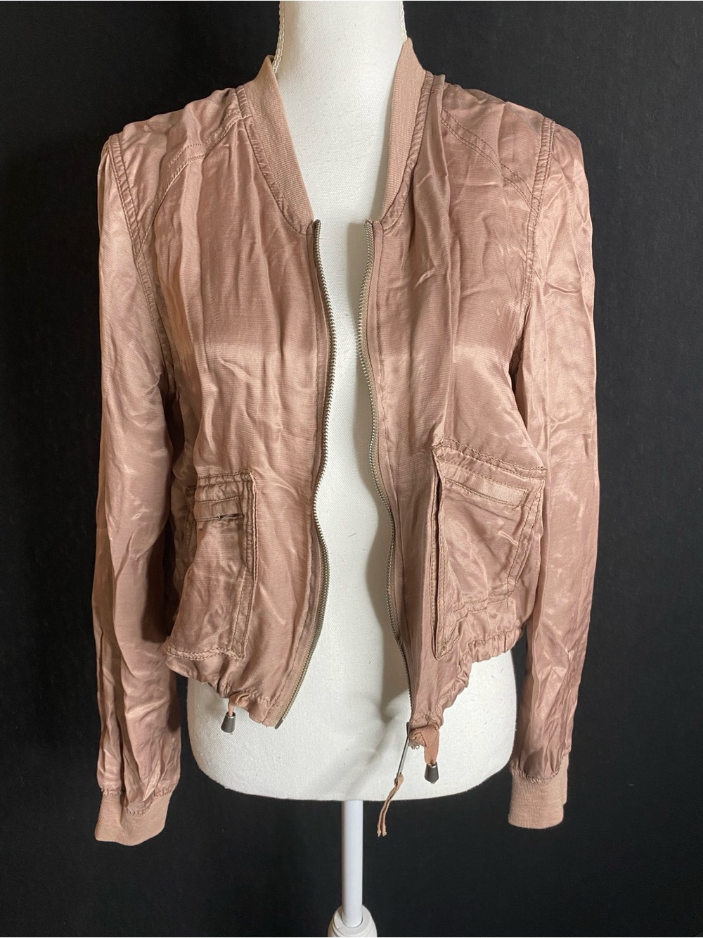 Free People Mauve Pink Bomber Jacket - Zip Front